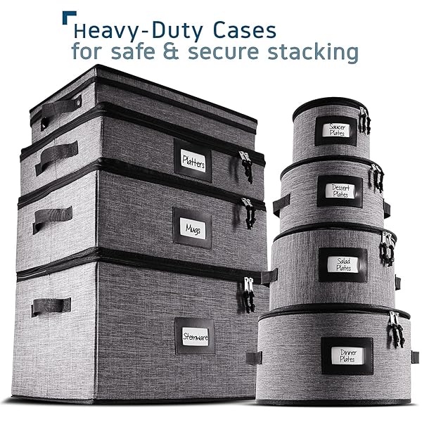 STORAGEBUD Fine China Hard Shell Dish Organizer 5 Piece Stackable Mug and Plate Storage Containers with Dividers for Easy Moving and Seasonal Storage - View 8 of 8