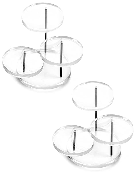 QWORK 3-Tier Acrylic Display Stands for Jewelry & Mini Figurines - Clear Riser Stands (2 Pack)