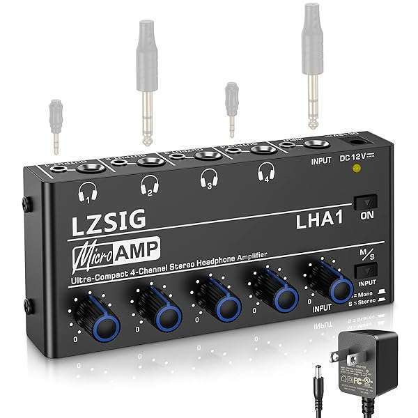 LZSIG Upgrade Your Sound: LZSIG 4-Channel Headphone Amplifier & Mini Earphone Splitter with Power Adapter