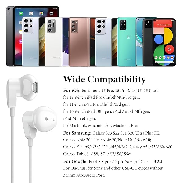 APETOO Best USB C Headphones for iPad Pro & iPhone 15/16 - HiFi Stereo Earbuds with Mic for Samsung S23, Pixel 7, OnePlus 9 - View 9 of 10