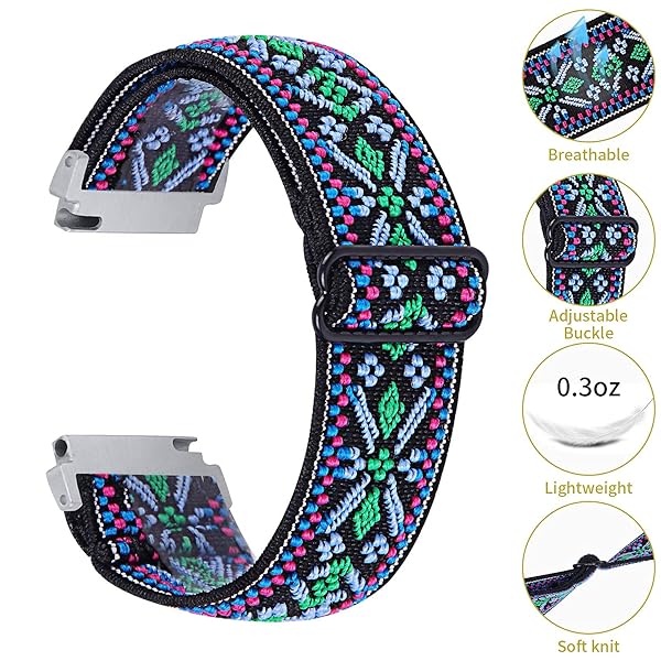 RuenTech RuenTech 22mm Elastic Bands for Letsfit AGPTEK ENOMIR TOOBUR Fitpolo Smart Watch Stretchy Nylon Loop Wristband - View 3 of 8