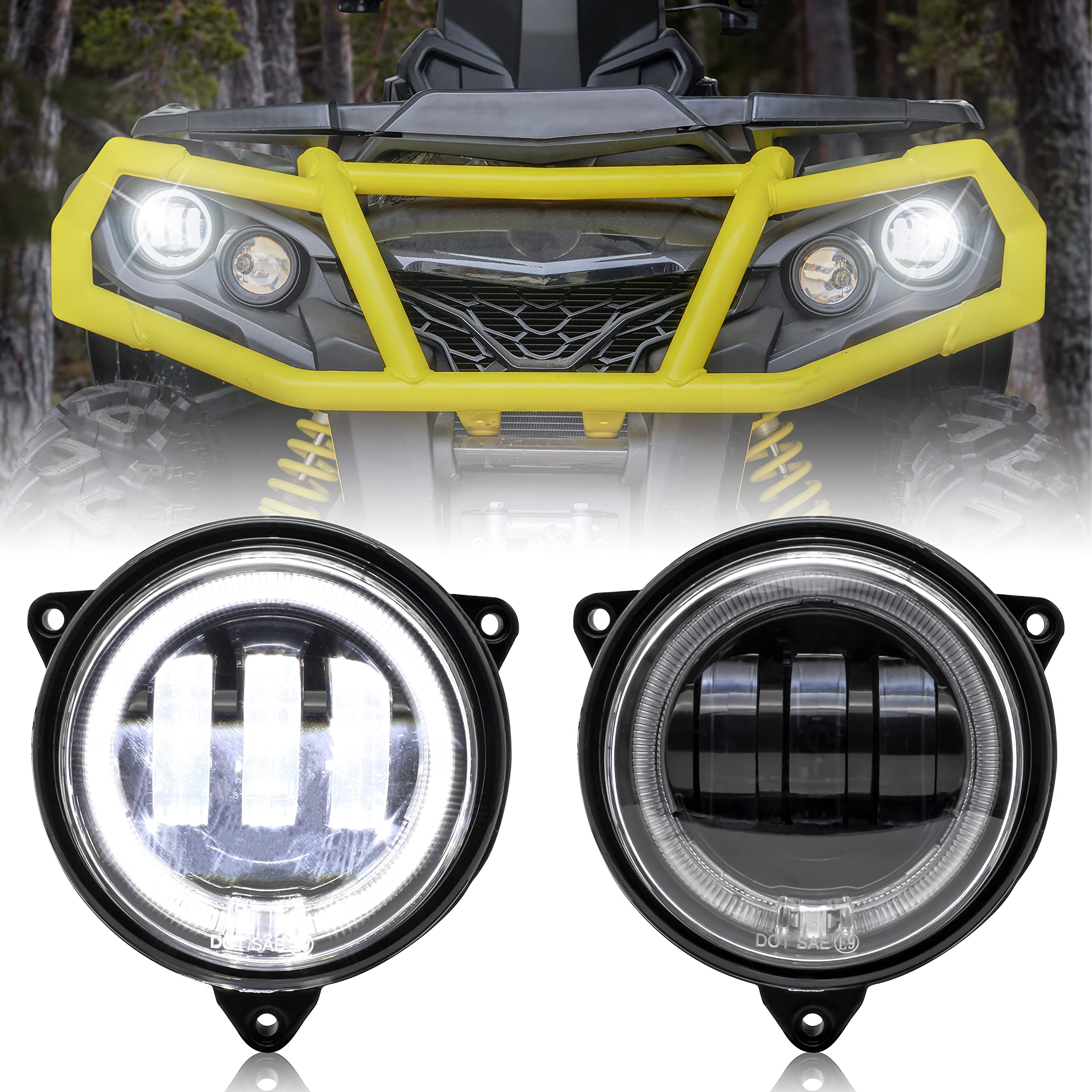 SAUTVS LED Low Beam Headlights with Halo Ring DRL for Can-Am Outlander 500 650 800 850 1000 XMR STD XT XT-P 2012-2022 Accessories (2PCS, Replace