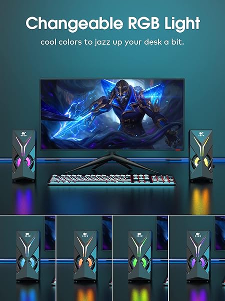 OR O R O W OROW 10W RGB Computer Speakers with LED Lights & Volume Control for Gaming - Compatible with Monitor & Laptop - View 4 of 8
