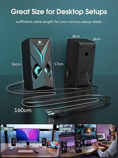 OR O R O W OROW 10W RGB Computer Speakers with LED Lights & Volume Control for Gaming - Compatible with Monitor & Laptop - View 5 of 8