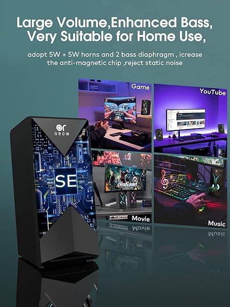 OR O R O W OROW 10W RGB Computer Speakers with LED Lights & Volume Control for Gaming - Compatible with Monitor & Laptop - View 6 of 8