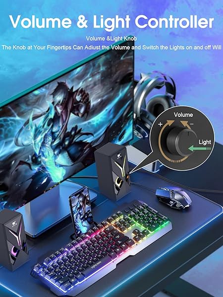 OR O R O W OROW 10W RGB Computer Speakers with LED Lights & Volume Control for Gaming - Compatible with Monitor & Laptop - View 7 of 8