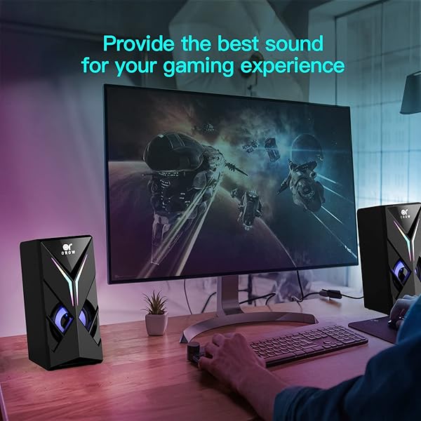 OR O R O W OROW 10W RGB Computer Speakers with LED Lights & Volume Control for Gaming - Compatible with Monitor & Laptop - View 8 of 8