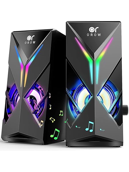 OR O R O W OROW 10W RGB Computer Speakers with LED Lights & Volume Control for Gaming - Compatible with Monitor & Laptop - View 2 of 8