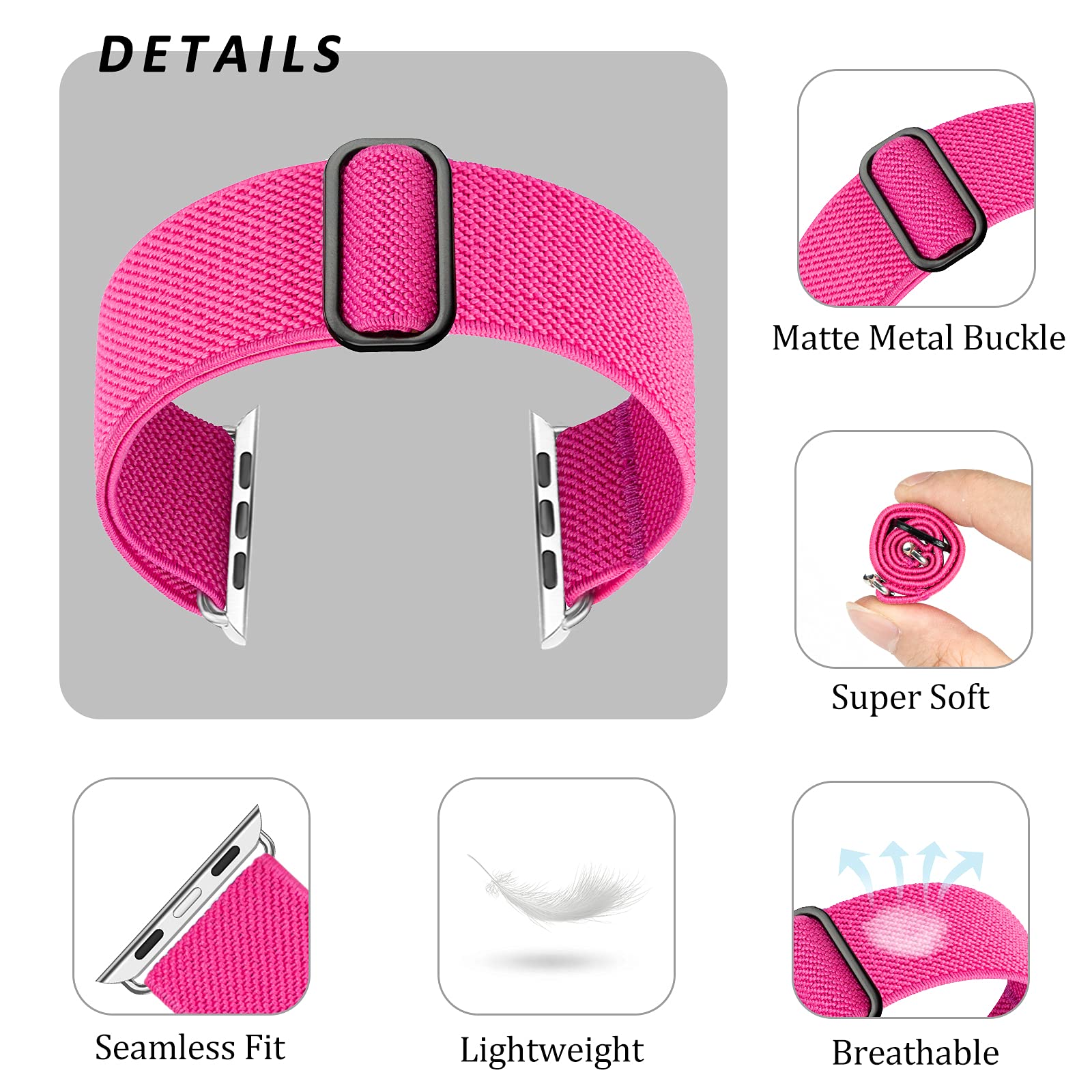Greatfine Stretchy Solo Loop Strap Compatible with Apple Watch Band 38mm 40mm 41mm 42mm 44mm 45mm 46mm 49mm,Soft Nylon Elastic Strap for iWatch Series 11 10 9 - View 4 of 6