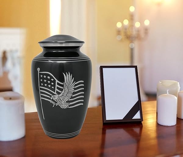 MEMORIALS 4U American Honor and Glory Handcrafted Metal Cremation Urn for Human Ashes with Velvet Bag Adult Size - View 3 of 4