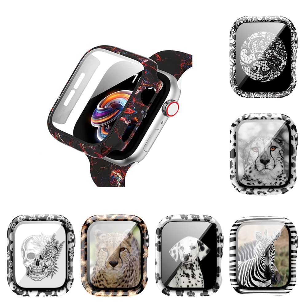 Yrzper 8 Pack Case Compatible for Apple Watch SE Series 6 5 4 3 2 44mm 40mm 42 38mm Hard PC Flowers Case with Tempered Glass Smartwatch Screen Protectors - View 8 of 9