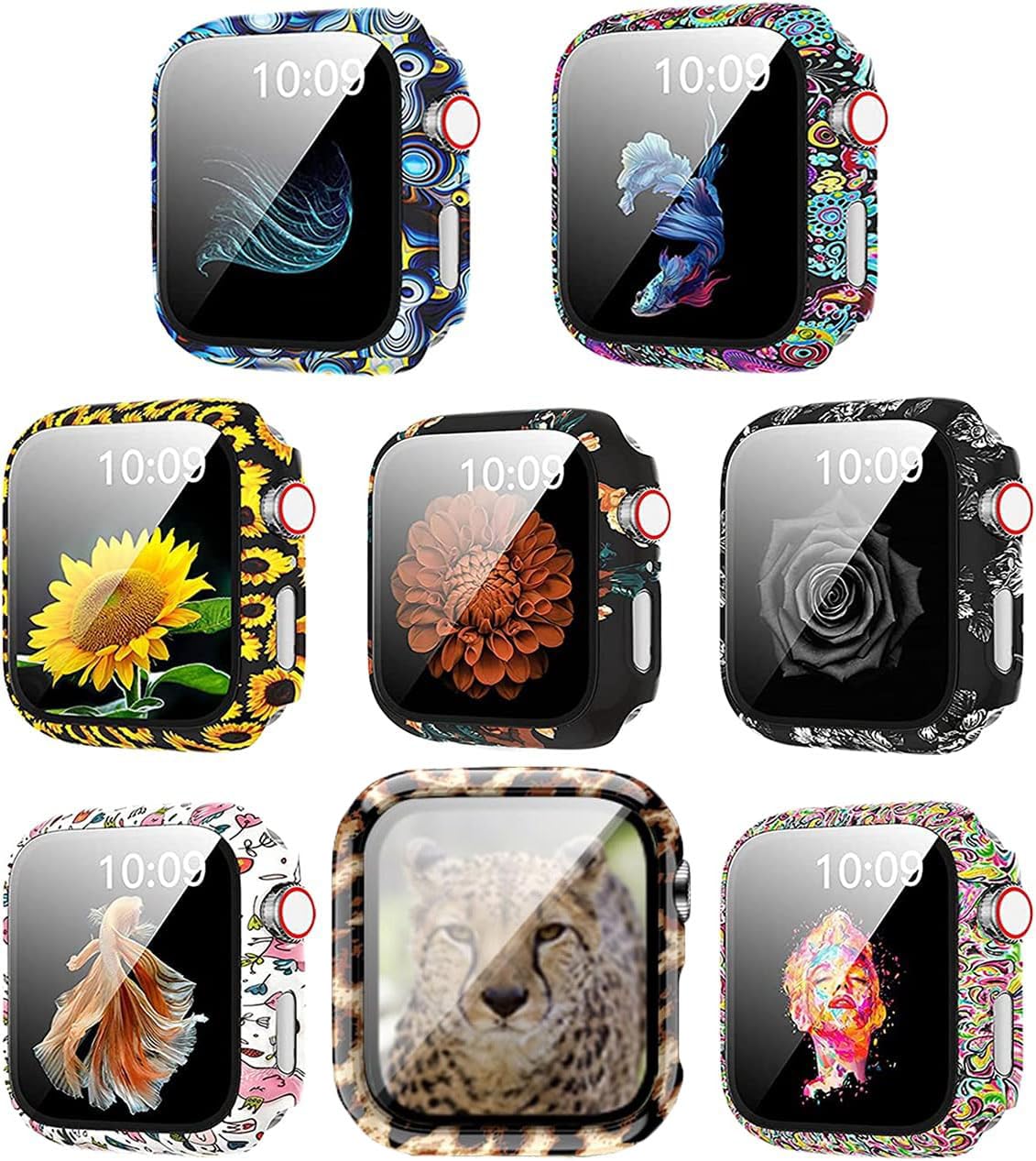 Yrzper 7 Pack Case Compatible for Apple Watch SE Series 6 5 4 3 2 44mm 40mm 42 38mm Hard PC Leopard Case with Tempered Glass Smartwatch Screen Protectors - View 9 of 9