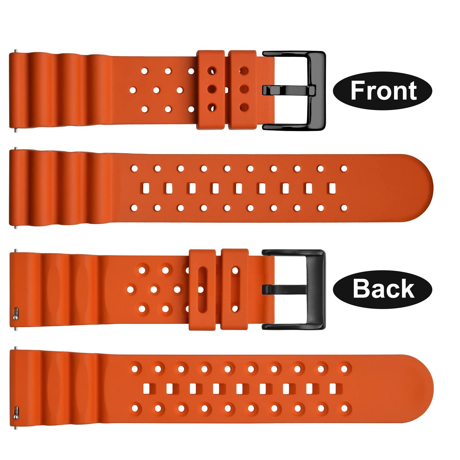 WOCCI WOCCI 20mm Ventilated Watch Band for Men, FKM Rubber, Black Buckle (Pumpkin Orange) - View 3 of 8