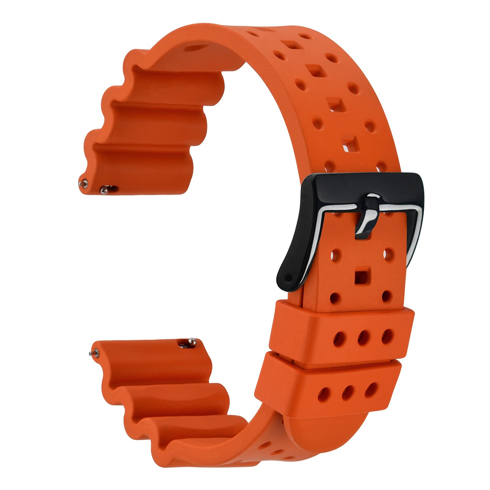 WOCCI 20mm Ventilated Watch Band for Men, FKM Rubber, Black Buckle (Pumpkin Orange)