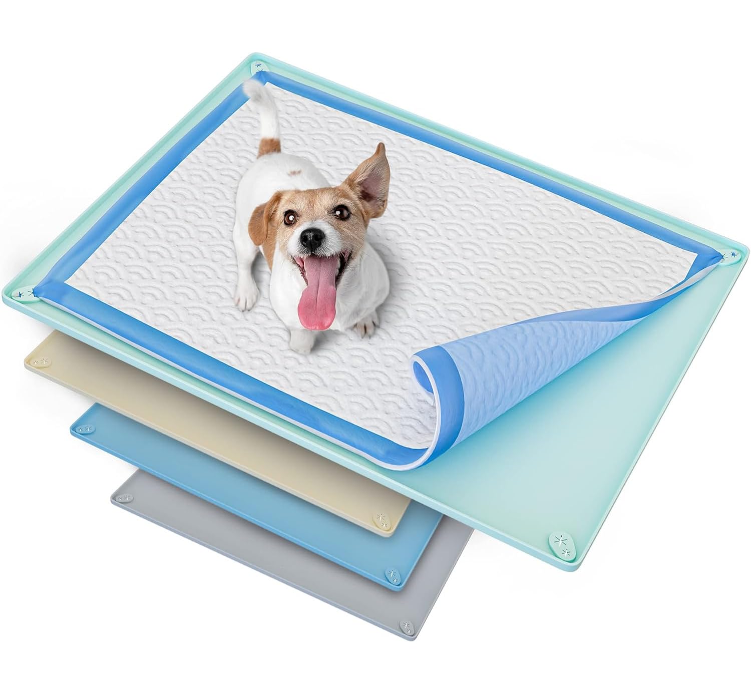 Skywin TidyFriend Dog Pee Pad Holder Tray for 30 x 23 Pee Pads Non Spill Easy to Clean Silicone Indoor Potty Tray with Raised Edges Turquoise