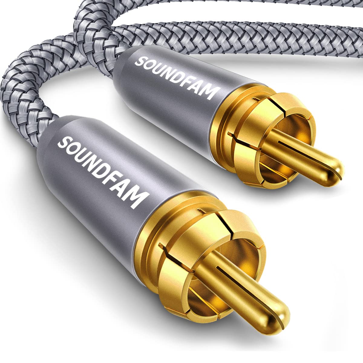 SOUNDFAM SOUNDFAM RCA Subwoofer Cable 10ft 3M RCA Cable Male to Male Gold Plated Connector for Subwoofer,Home Theater,Amplifier,TV-Grey