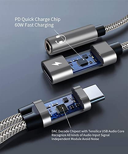 Vcddom Samsung Galaxy S24 Headphone Adapter: 2-in-1 USB-C to 3.5mm Hi-Res DAC & PD 60W Fast Charging for Pixel 7/6 & Galaxy S Series - View 4 of 7