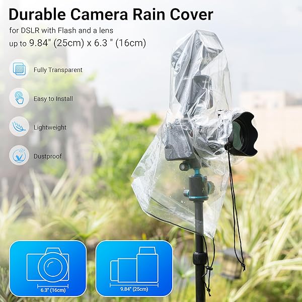 Kiorafoto 2 Pack Camera Lens Rain Cover Raincoat Dust Proof Sleeve for Canon EOS 4000D 1200D 90D 80D 77D 70D 5D 6D 7D Mark II R10 R7 R5 R6 Rp T8i T7i T7 T6i SL3 SX70 SX60 HS - View 3 of 10