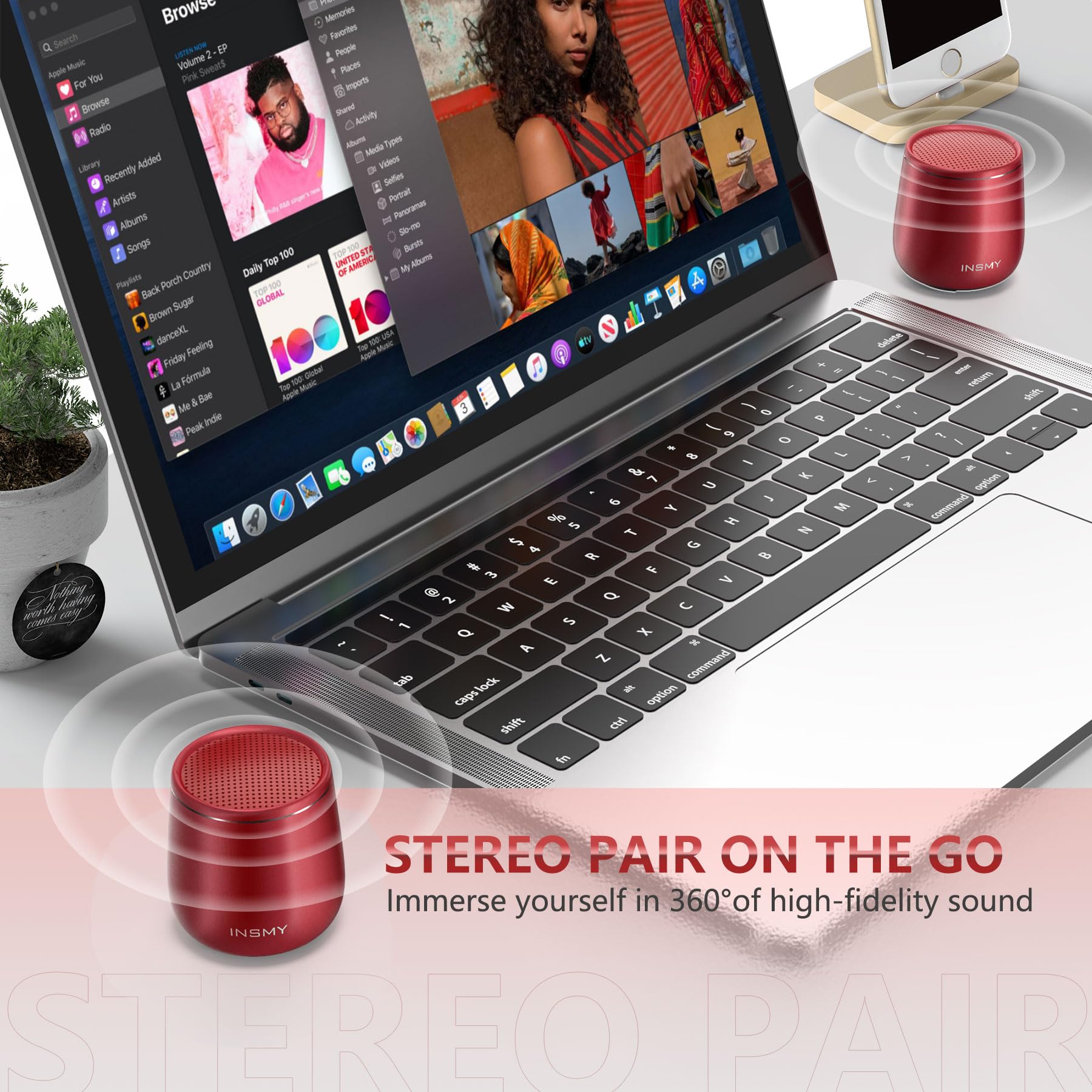 INSMY INSMY Small Bluetooth Speaker, Waterproof Mini Portable Wireless Speaker, Punchy Bass Rich Audio Stereo Pairing, Handheld Pocket Size, Built in Mic - View 7 of 8