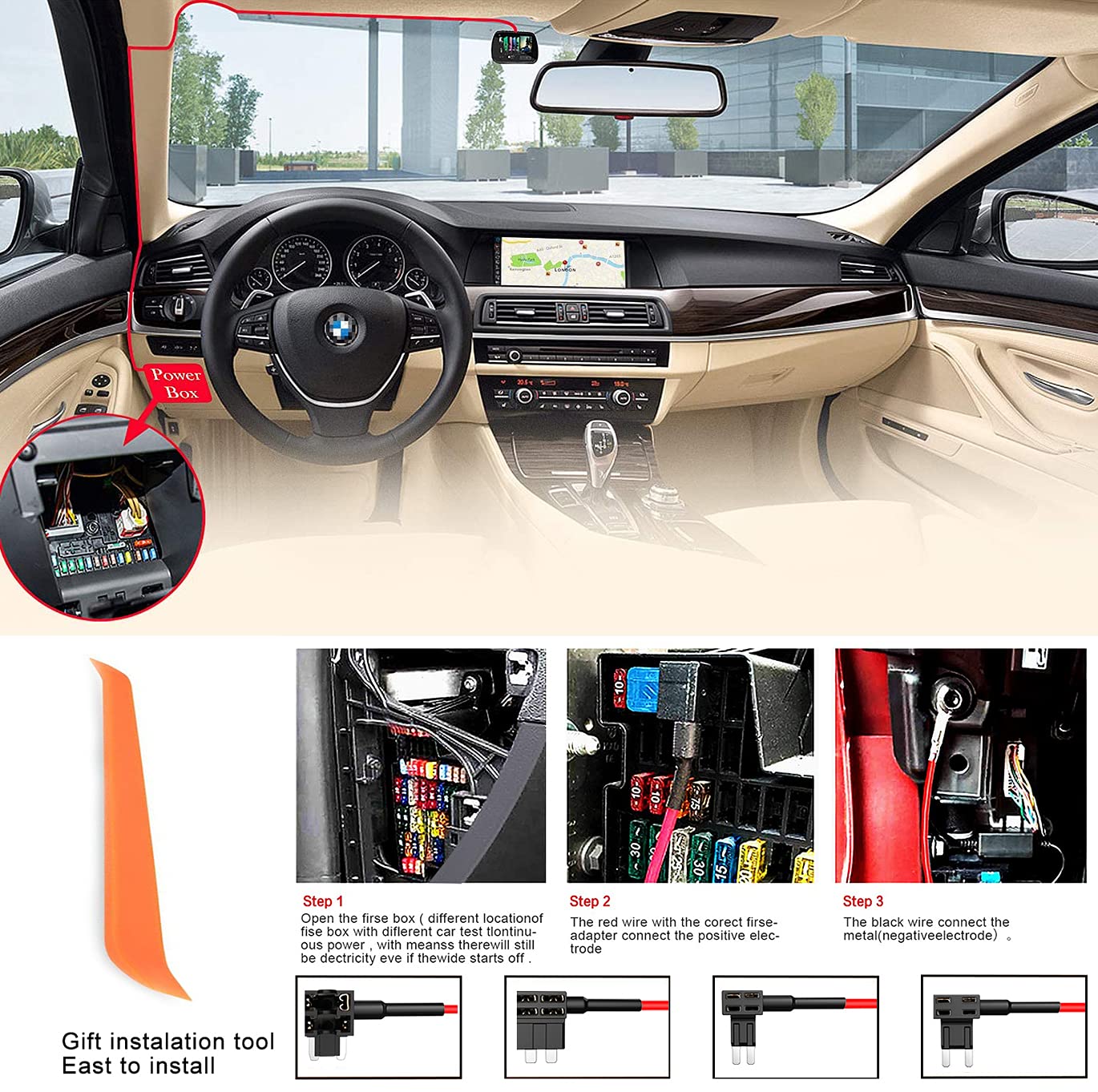 Bangjia Dash Cam Hardwire Kit Mini USB Bangjia 12V-24V to 5V 2A Car Dash Camera Charger Power Cord?11.5ft - View 6 of 7