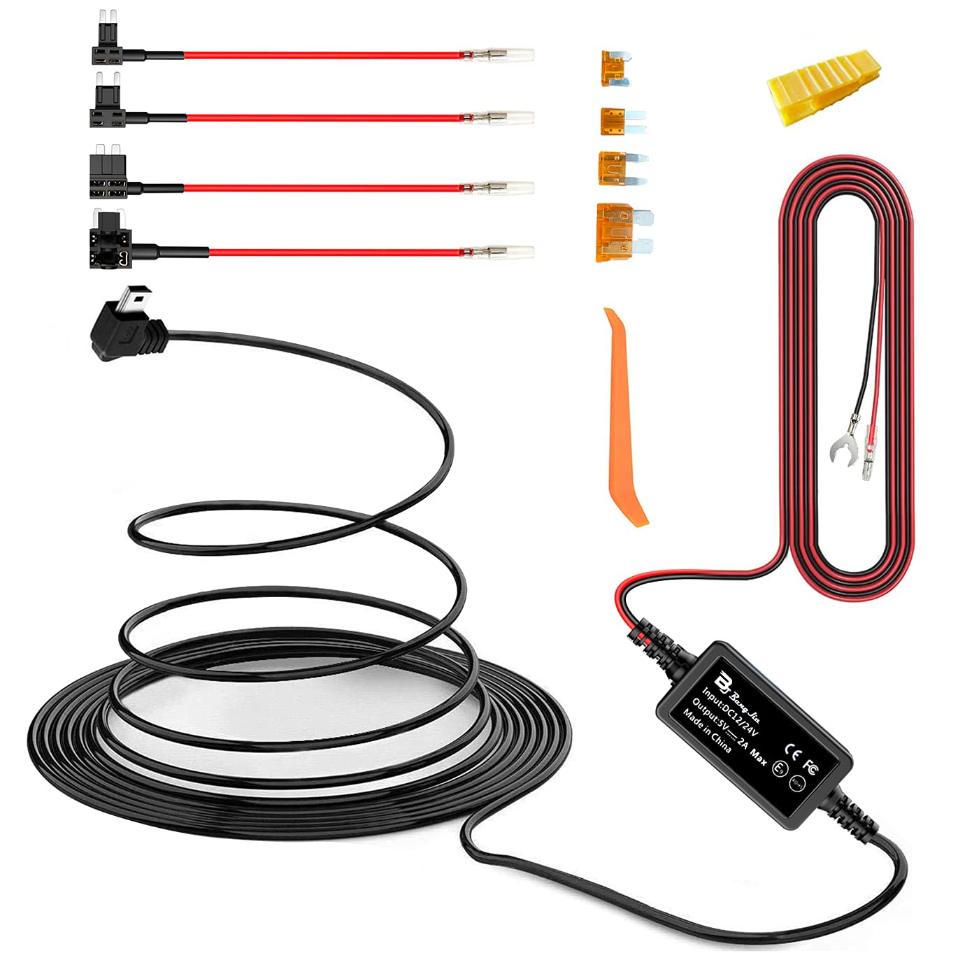 Dash Cam Hardwire Kit Mini USB Bangjia 12V-24V to 5V 2A Car Dash Camera Charger Power Cord?11.5ft