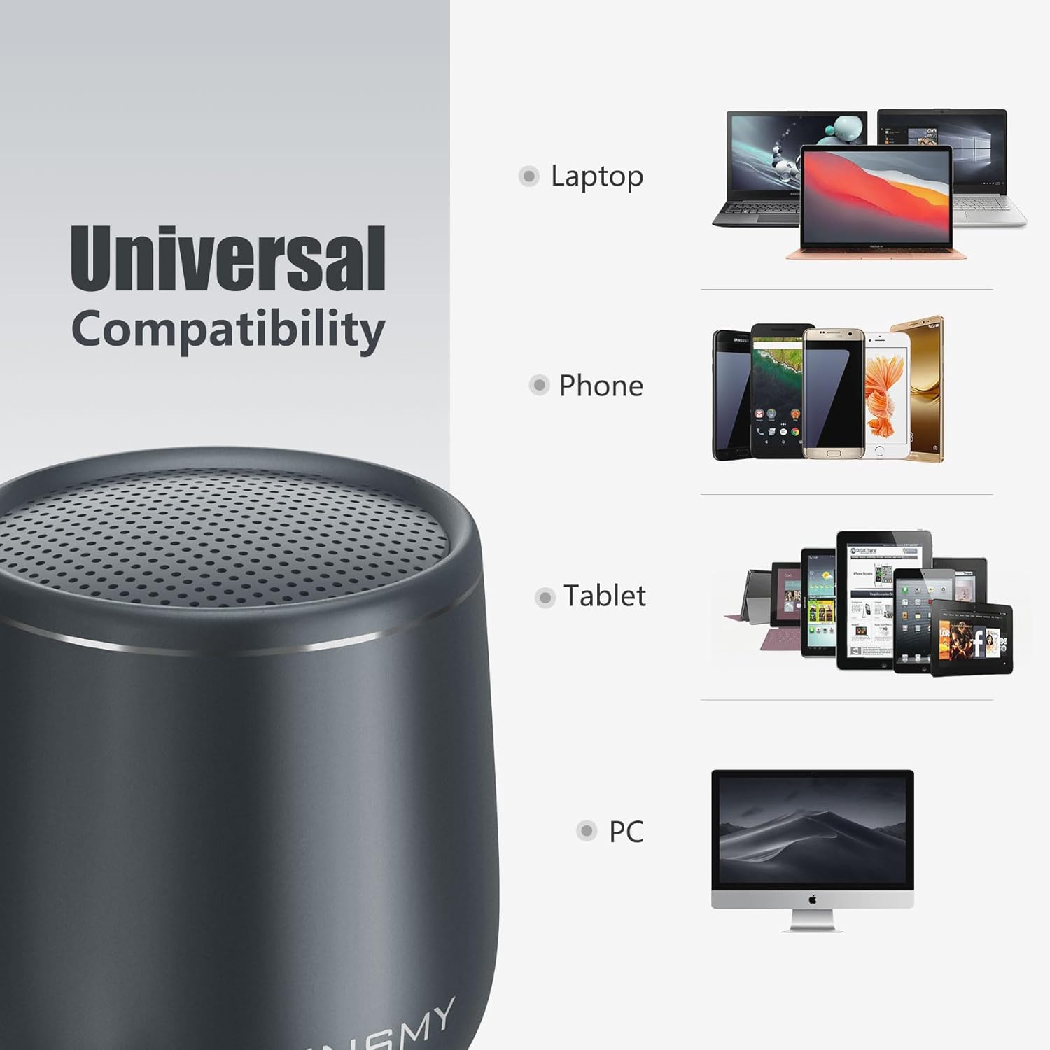 INSMY INSMY Small Bluetooth Speaker Waterproof Portable Wireless Speaker with Punchy Bass Built in Mic for Hiking Biking Gift Laptop Tablet Gray - View 8 of 9