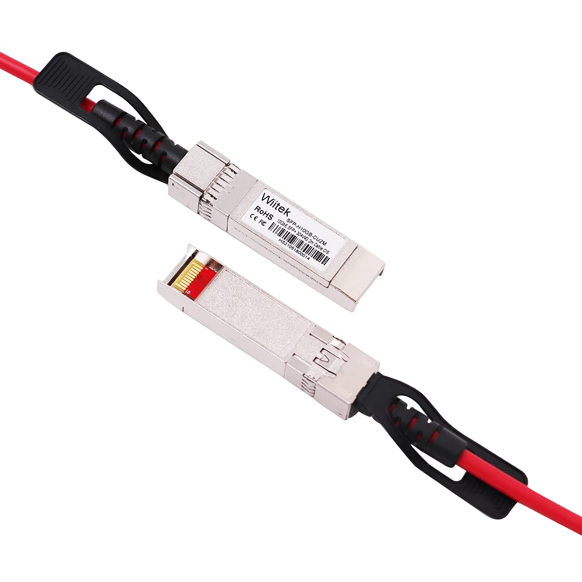 Red 2m 10G SFP+ DAC Twinax Cable Compatible with Cisco Ubiquiti Juniper Mellanox Mikrotik Netgear Supermicro Open Source Switches - View 2 of 7