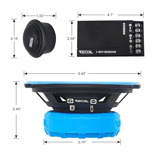 RECOIL Recoil REM525 Echo Series 5.25 Inch Car Audio Component Speaker System for Superior Sound Quality - View 7 of 7