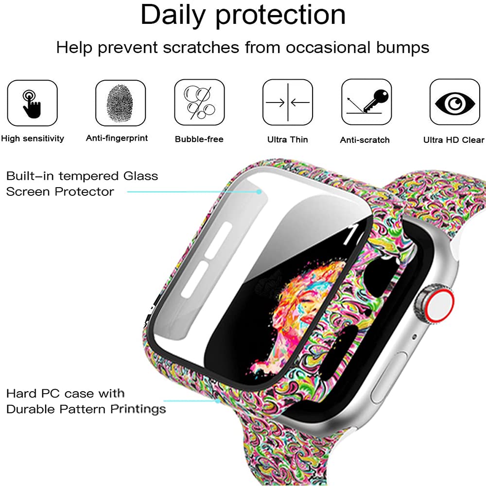 Yrzper Compatible with Apple Watch SE Series 6 5 4 3 2 1 40mm 44mm 42mm 38mm Leopard Floral Hard PC Case Tempered Glass Screen Protector Cover Resistant - View 4 of 7