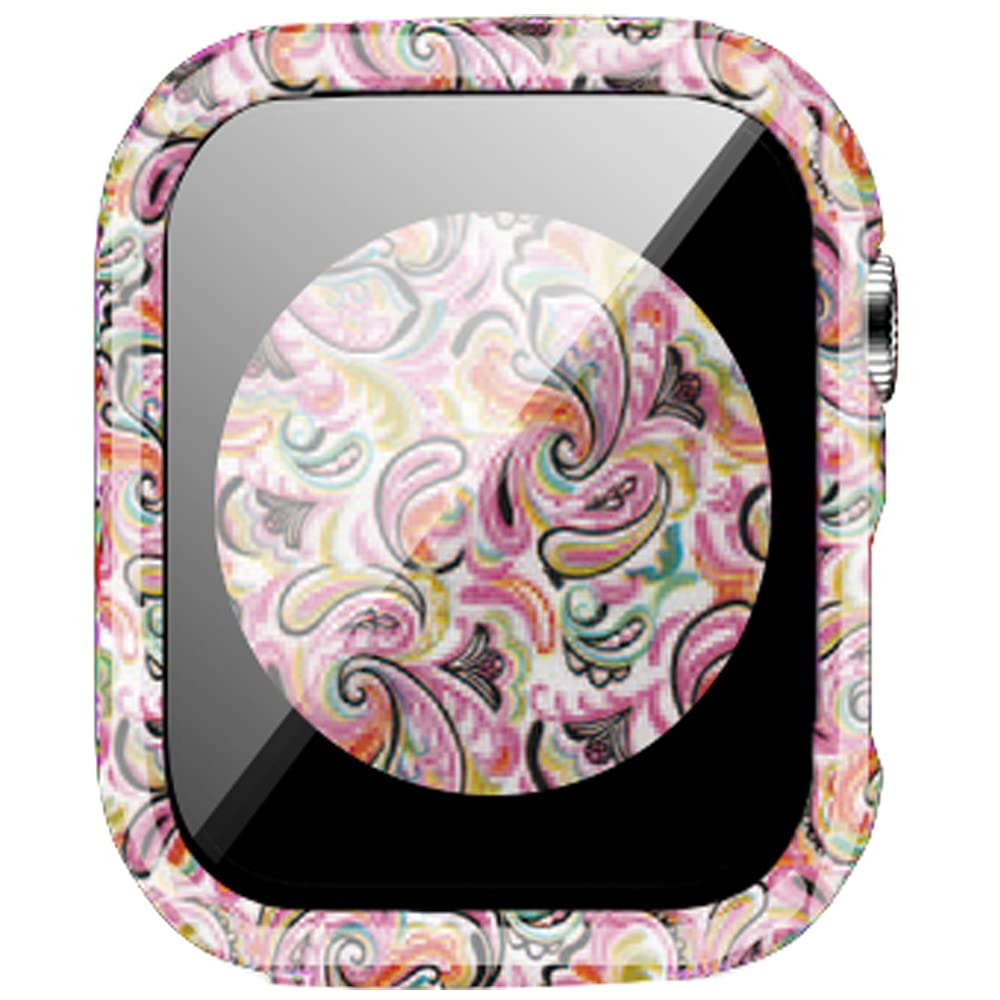 Compatible with Apple Watch SE Series 6 5 4 3 2 1 40mm 44mm 42mm 38mm Leopard Floral Hard PC Case Tempered Glass Screen Protector Cover Resistant
