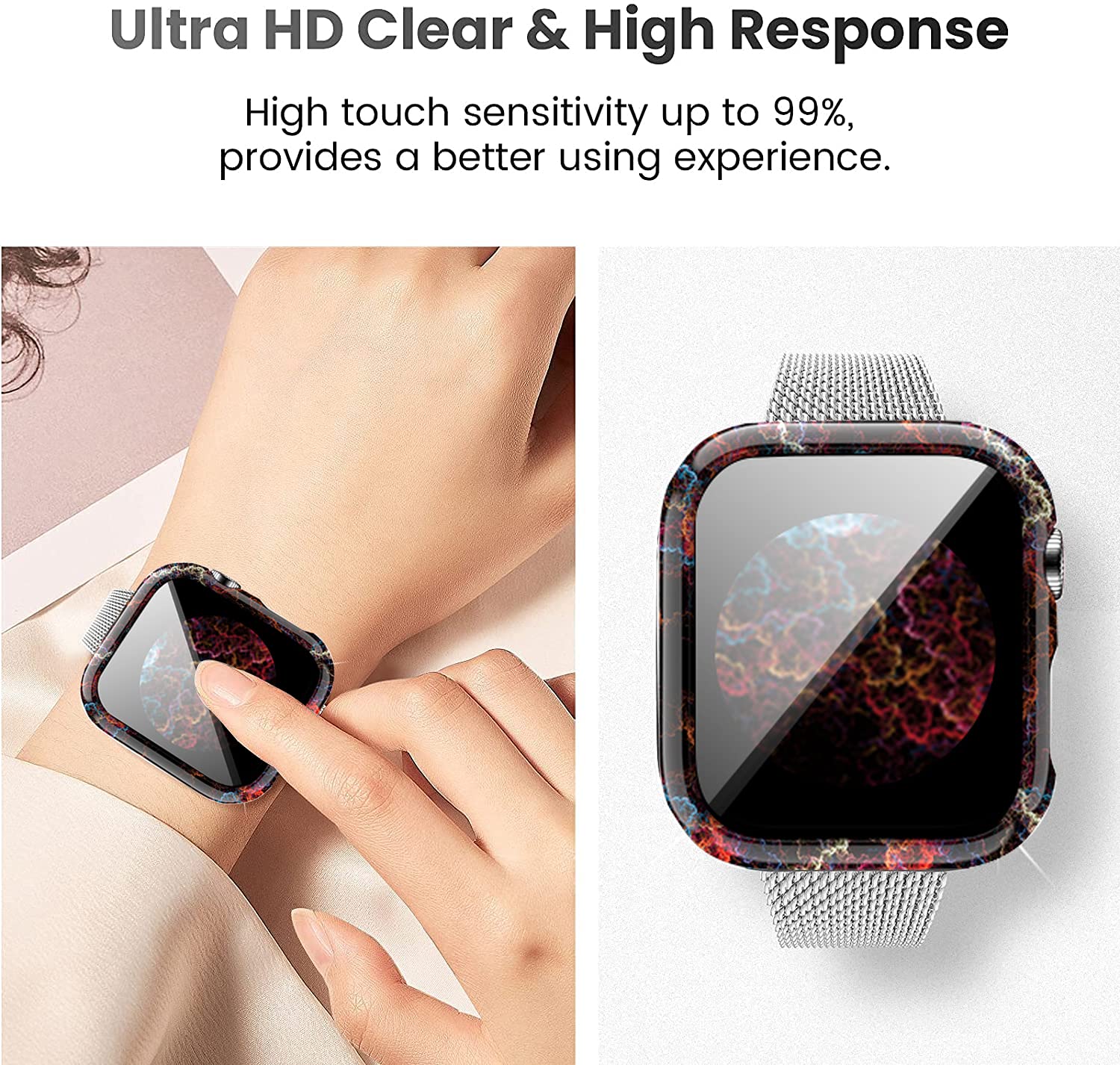 Yrzper Compatible with Apple Watch SE Series 6 5 4 3 2 1 40mm 44mm 42mm 38mm Leopard Floral Hard PC Case Tempered Glass Screen Protector Cover Resistant - View 2 of 7