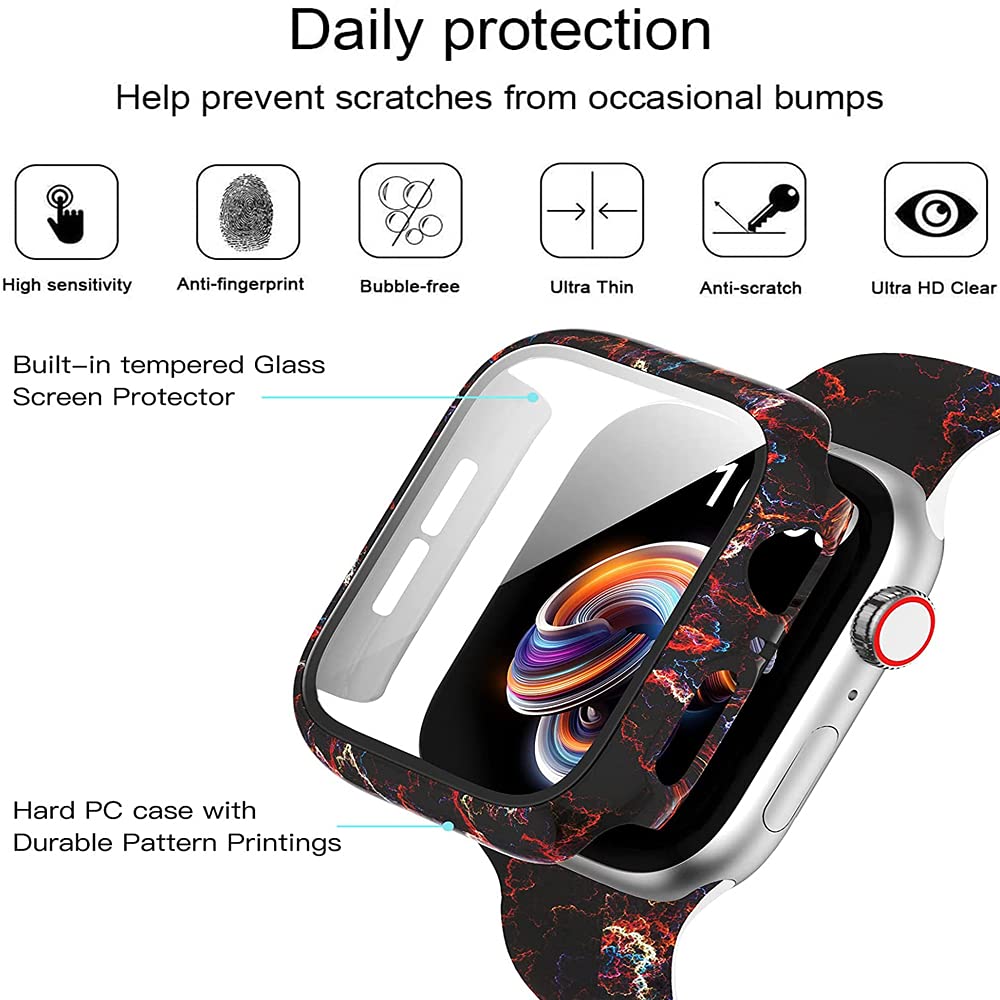 Yrzper Compatible with Apple Watch SE Series 6 5 4 3 2 1 40mm 44mm 42mm 38mm Leopard Floral Hard PC Case Tempered Glass Screen Protector Cover Resistant - View 4 of 7