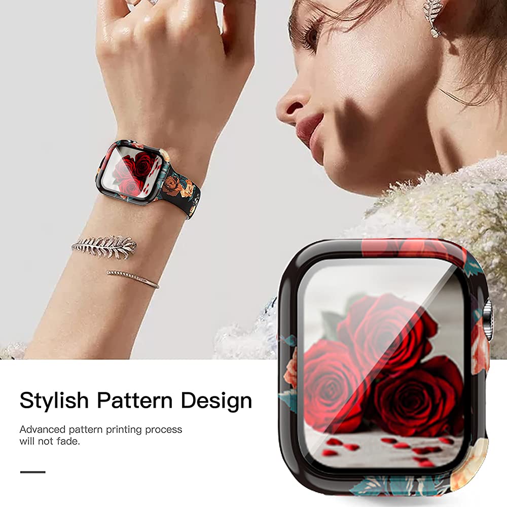 Yrzper Compatible with Apple Watch SE Series 6 5 4 3 2 1 40mm 44mm 42mm 38mm Leopard Floral Hard PC Case Tempered Glass Screen Protector Cover Resistant - View 3 of 7