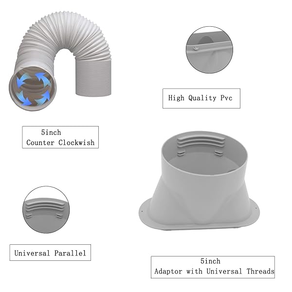 GOZFLVT GOZFLVT Portable AC Window Vent Kit with 5 Inch Hose and 6pcs Seal Kit for Adjustable Sliding Windows Compatible with 5 Inch Air Conditioners - View 4 of 6