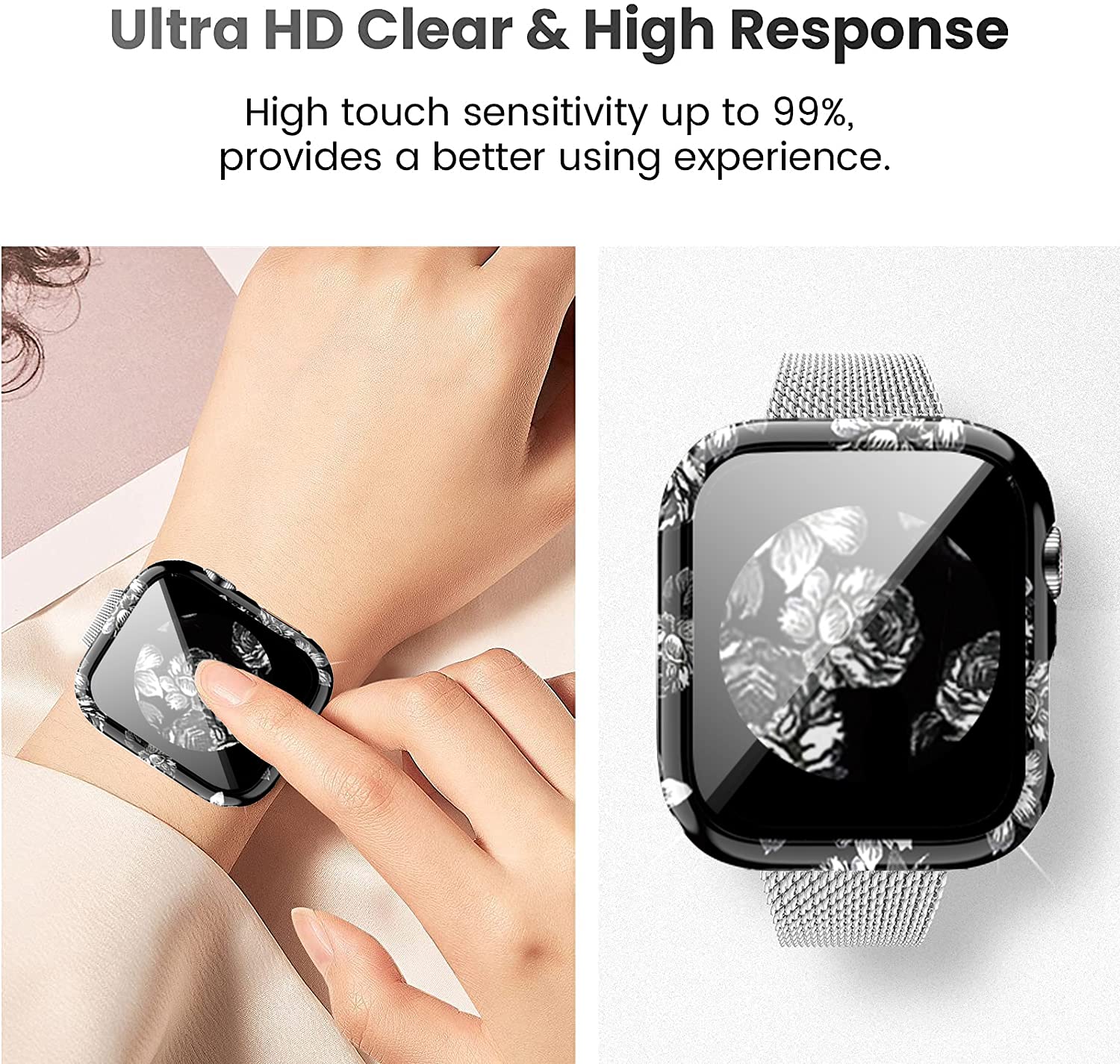 Yrzper Compatible with Apple Watch SE Series 6 5 4 3 2 1 40mm 44mm 42mm 38mm Leopard Floral Hard PC Case Tempered Glass Screen Protector Cover Resistant - View 2 of 7