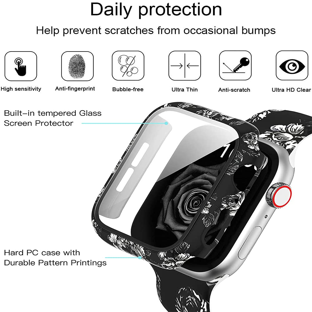 Yrzper Compatible with Apple Watch SE Series 6 5 4 3 2 1 40mm 44mm 42mm 38mm Leopard Floral Hard PC Case Tempered Glass Screen Protector Cover Resistant - View 4 of 7