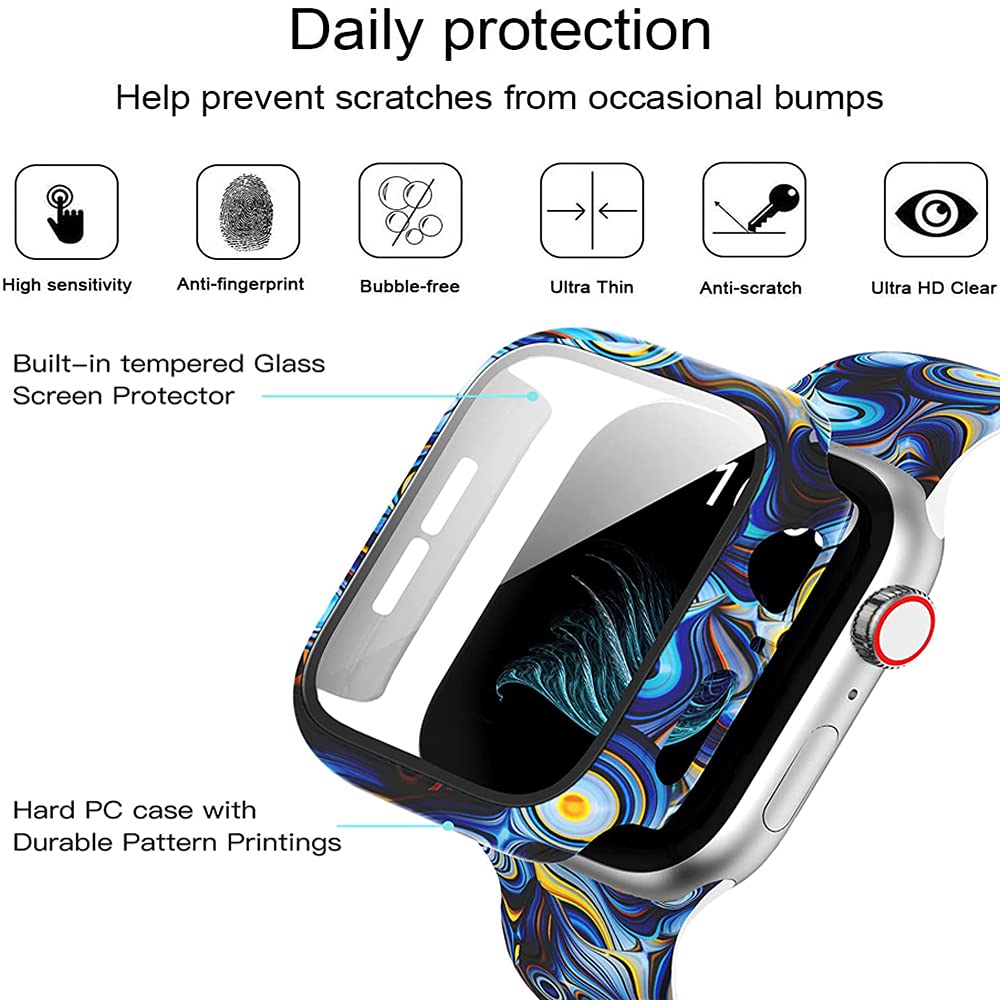 Yrzper Leopard Floral Hard PC Case and Tempered Glass Screen Protector for Apple Watch SE Series 6 5 4 3 2 1 40mm 44mm 42mm 38mm - View 4 of 7