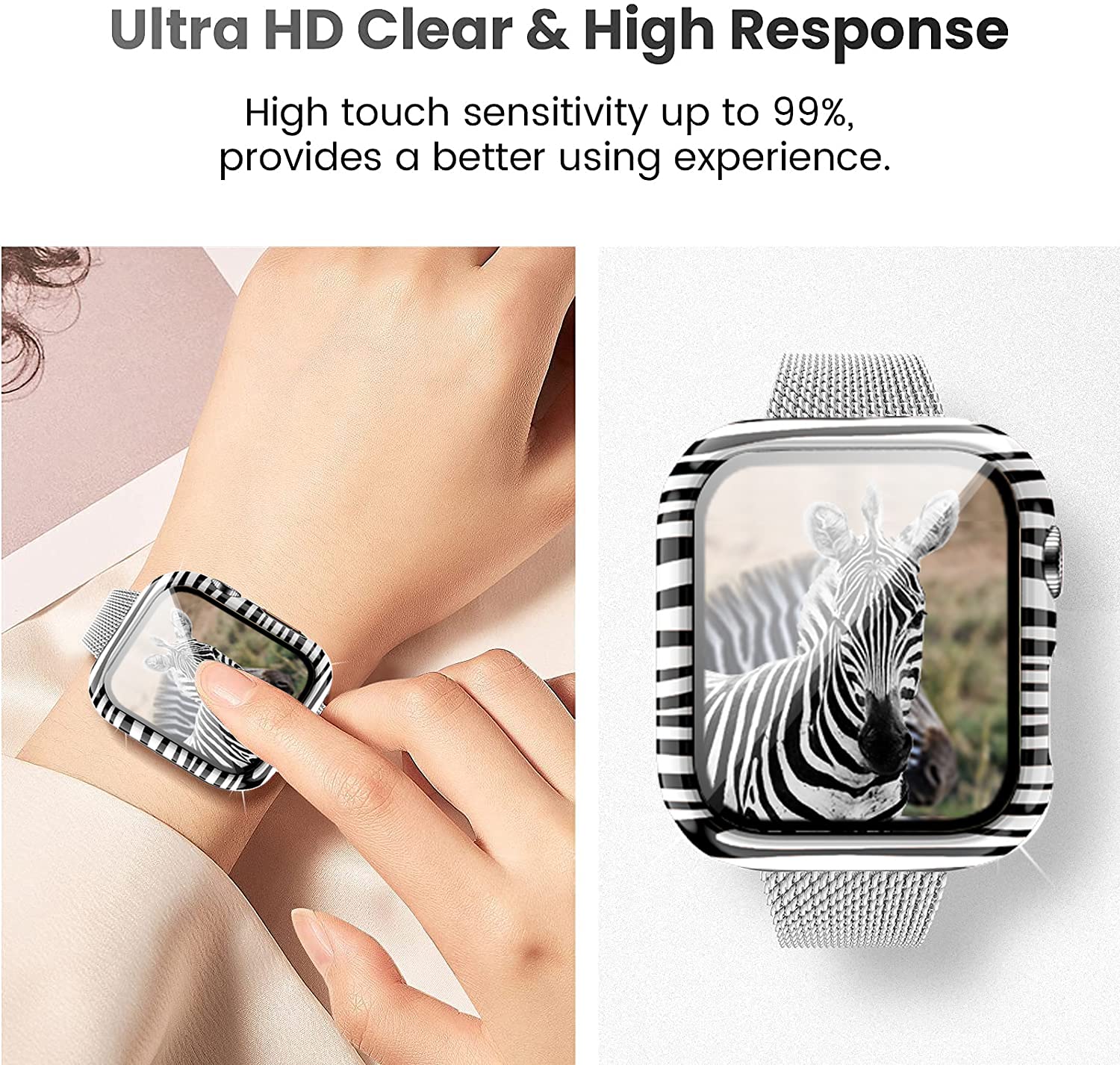 Yrzper Leopard Floral Hard PC Case and Tempered Glass Screen Protector for Apple Watch SE Series 6 5 4 3 2 1 44mm Zebra Design - View 2 of 7