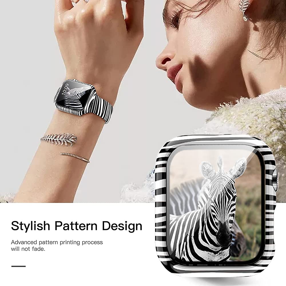 Yrzper Leopard Floral Hard PC Case and Tempered Glass Screen Protector for Apple Watch SE Series 6 5 4 3 2 1 44mm Zebra Design - View 3 of 7