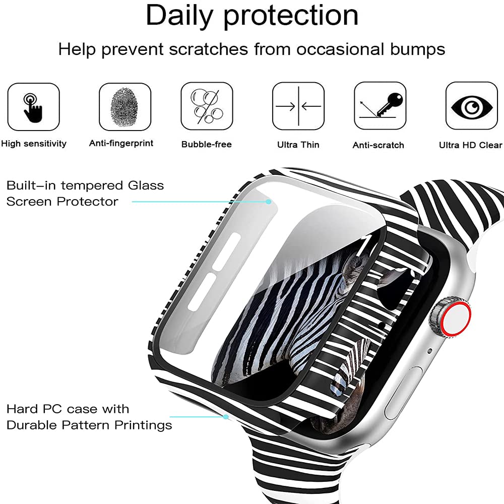 Yrzper Leopard Floral Hard PC Case and Tempered Glass Screen Protector for Apple Watch SE Series 6 5 4 3 2 1 44mm Zebra Design - View 4 of 7