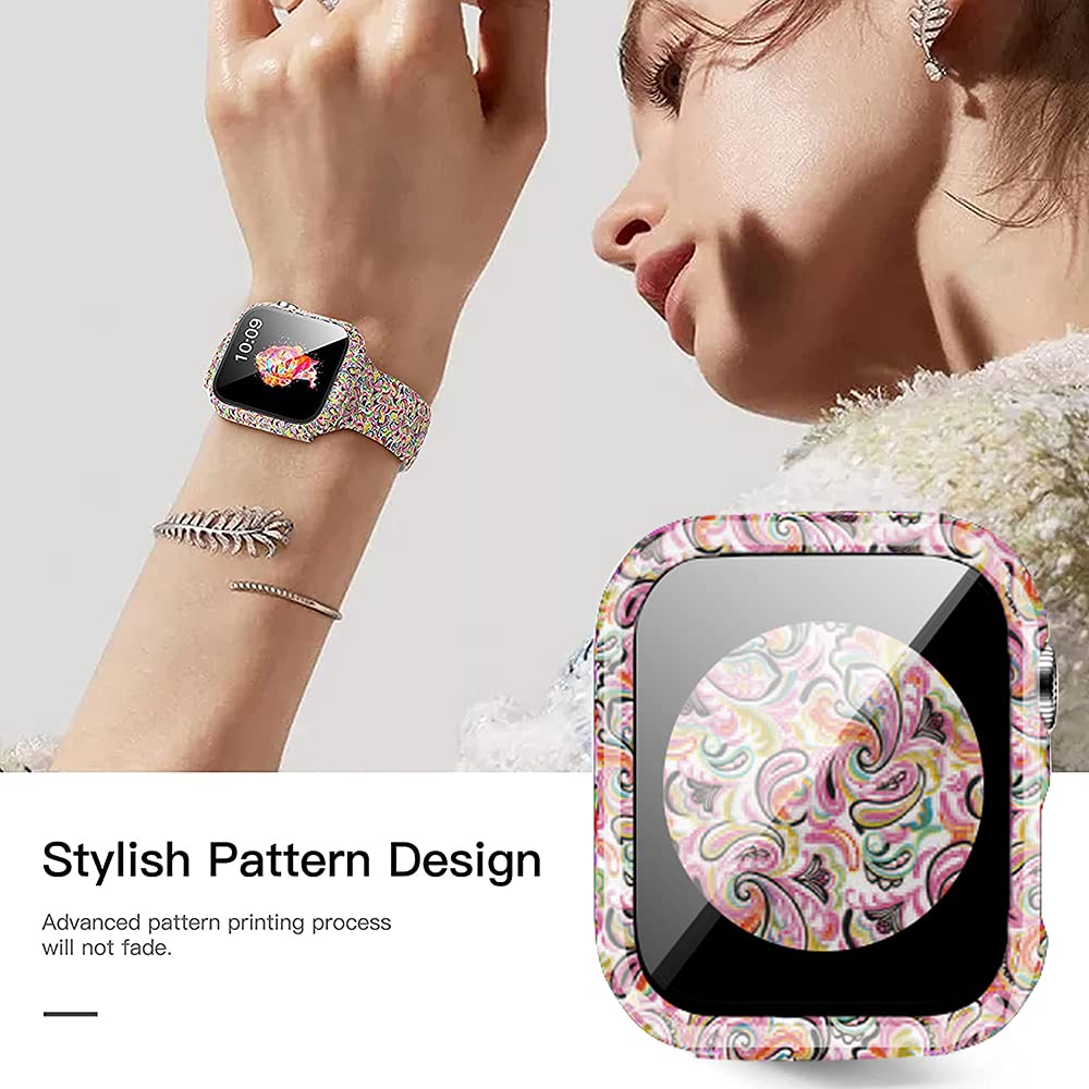Yrzper Leopard Floral Hard PC Case and Tempered Glass Screen Protector for Apple Watch SE Series 6 5 4 3 2 1 40mm 44mm 42mm 38mm Impact Resistant - View 3 of 7