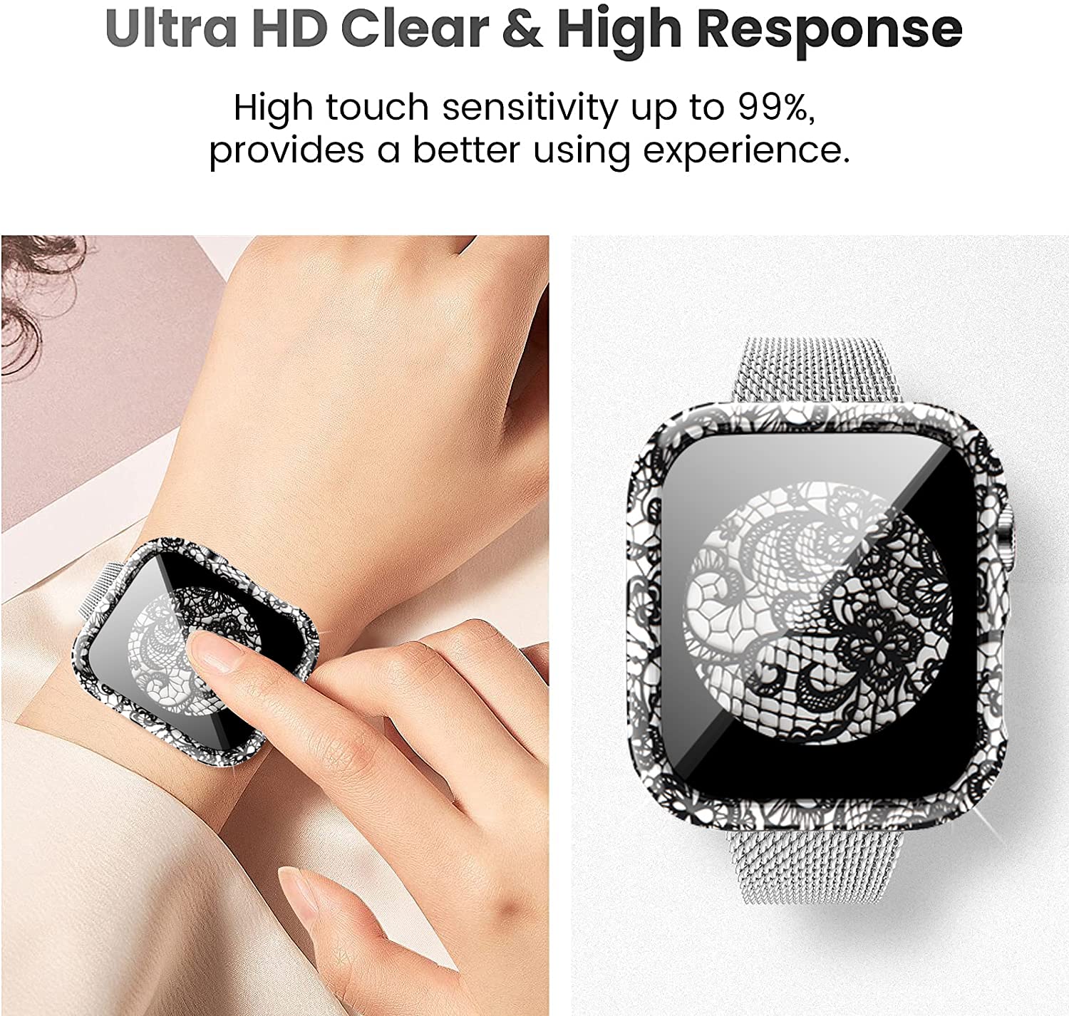 Yrzper Leopard Floral Hard PC Case and Tempered Glass Screen Protector for Apple Watch SE Series 6 5 4 3 2 1 40mm 44mm 42mm 38mm Flower 7 44mm - View 2 of 7