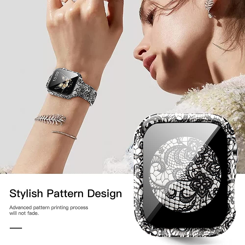 Yrzper Leopard Floral Hard PC Case and Tempered Glass Screen Protector for Apple Watch SE Series 6 5 4 3 2 1 40mm 44mm 42mm 38mm Flower 7 44mm - View 3 of 7