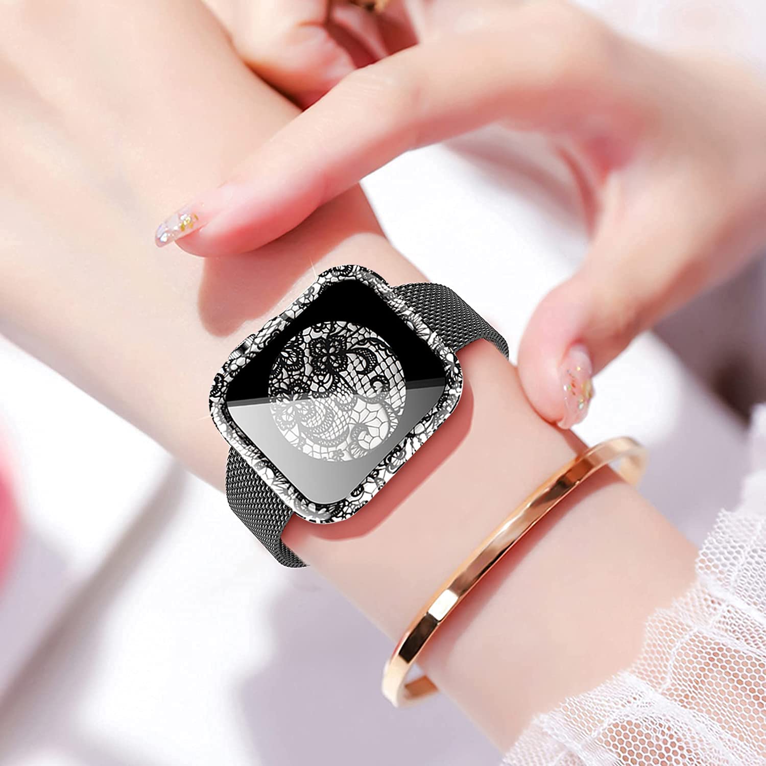 Yrzper Leopard Floral Hard PC Case and Tempered Glass Screen Protector for Apple Watch SE Series 6 5 4 3 2 1 40mm 44mm 42mm 38mm Flower 7 44mm - View 5 of 7