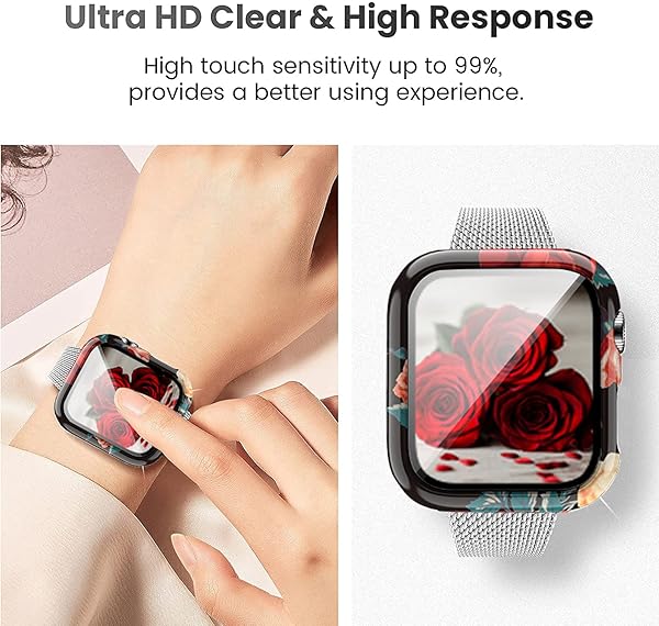 Yrzper Leopard Floral Hard PC Case and Tempered Glass Screen Protector for Apple Watch SE Series 6 5 4 3 2 1 40mm 44mm 42mm 38mm - View 3 of 8