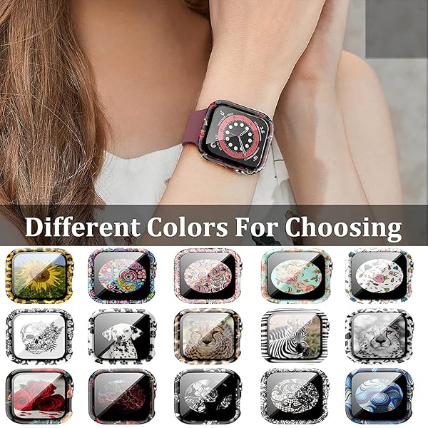 Yrzper Leopard Floral Hard PC Case and Tempered Glass Screen Protector for Apple Watch SE Series 6 5 4 3 2 1 40mm 44mm 42mm 38mm - View 7 of 8