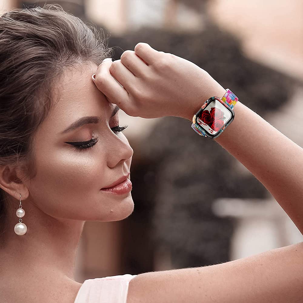 Yrzper Leopard Floral Hard PC Case and Tempered Glass Screen Protector for Apple Watch SE Series 6 5 4 3 2 1 40mm 44mm 42mm 38mm - View 5 of 7