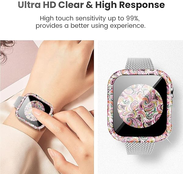 Yrzper Leopard Floral Hard PC Case and Tempered Glass Screen Protector for Apple Watch SE Series 6 5 4 3 2 1 40mm 44mm 42mm 38mm - View 3 of 8