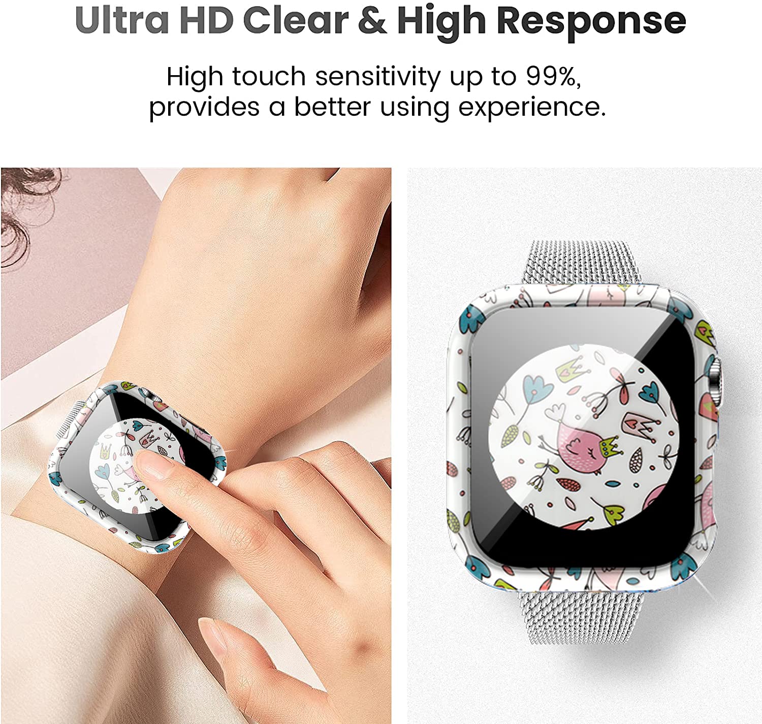 Yrzper Leopard Floral Hard PC Case and Tempered Glass Screen Protector for Apple Watch SE Series 6 5 4 3 2 1 40mm 44mm 42mm 38mm - View 2 of 7
