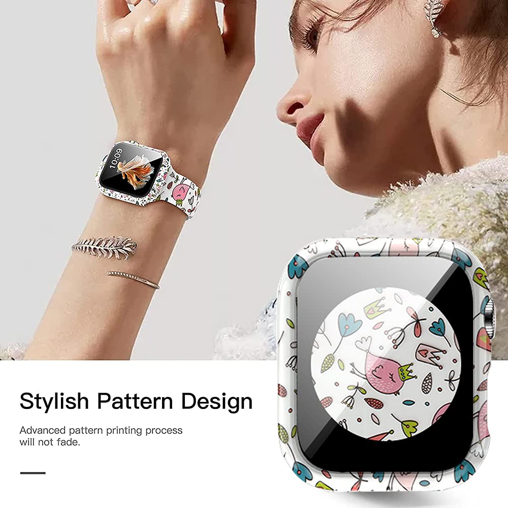 Yrzper Leopard Floral Hard PC Case and Tempered Glass Screen Protector for Apple Watch SE Series 6 5 4 3 2 1 40mm 44mm 42mm 38mm - View 3 of 7